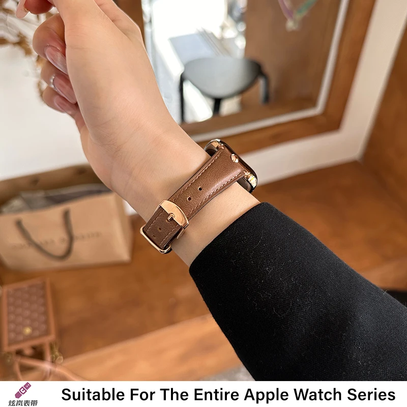 Новый кожаный ремешок для Apple Watch Кожаный ремешок 41 мм-45 мм 49 мм 38 мм 40 мм 42 мм 44 мм Тонкий браслет iwatch series ultra 2 9 8 7 6 5