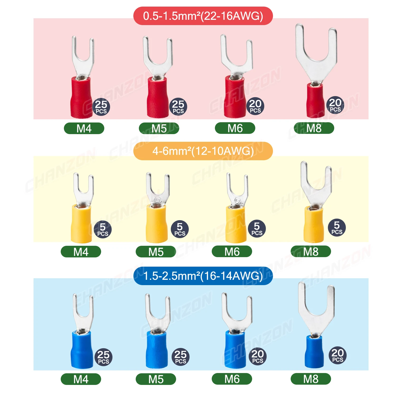 SV1.25 SV2 SV5.5 Elektrischer Gabeldraht-Steckverbinder-Kit, isolierter Kupfer-Crimp-Spleiß, Wirefy, lötfreie Klemme, 22–10 AWG-Sortiment – Detail 2