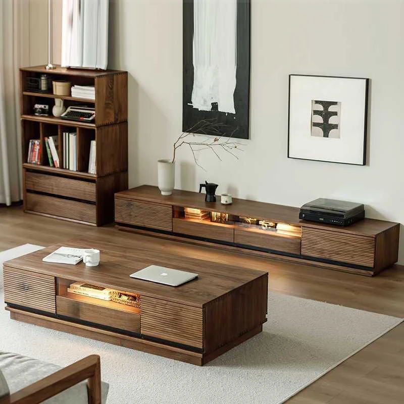 Led غرفة المعيشة الذكية حامل تلفاز الخشب الجمالية الحديثة تسريحات طاولة تلفاز فاخرة عرض المنظم موبليس الفقرة التلفزيون أثاث المنزل #2