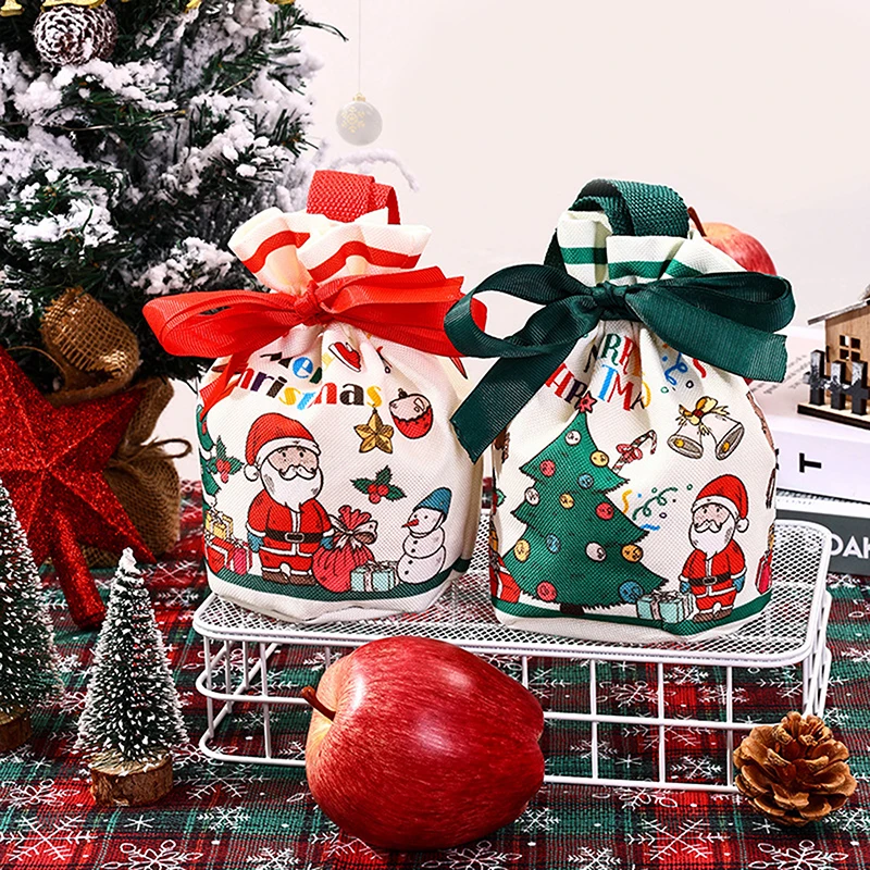 Christmas Gift Bag Cartoon Santa Claus Elk Xmas Tree Handheld Canvas Bag Merry Christmas Decor Natal Navidad Happy New Year 2025