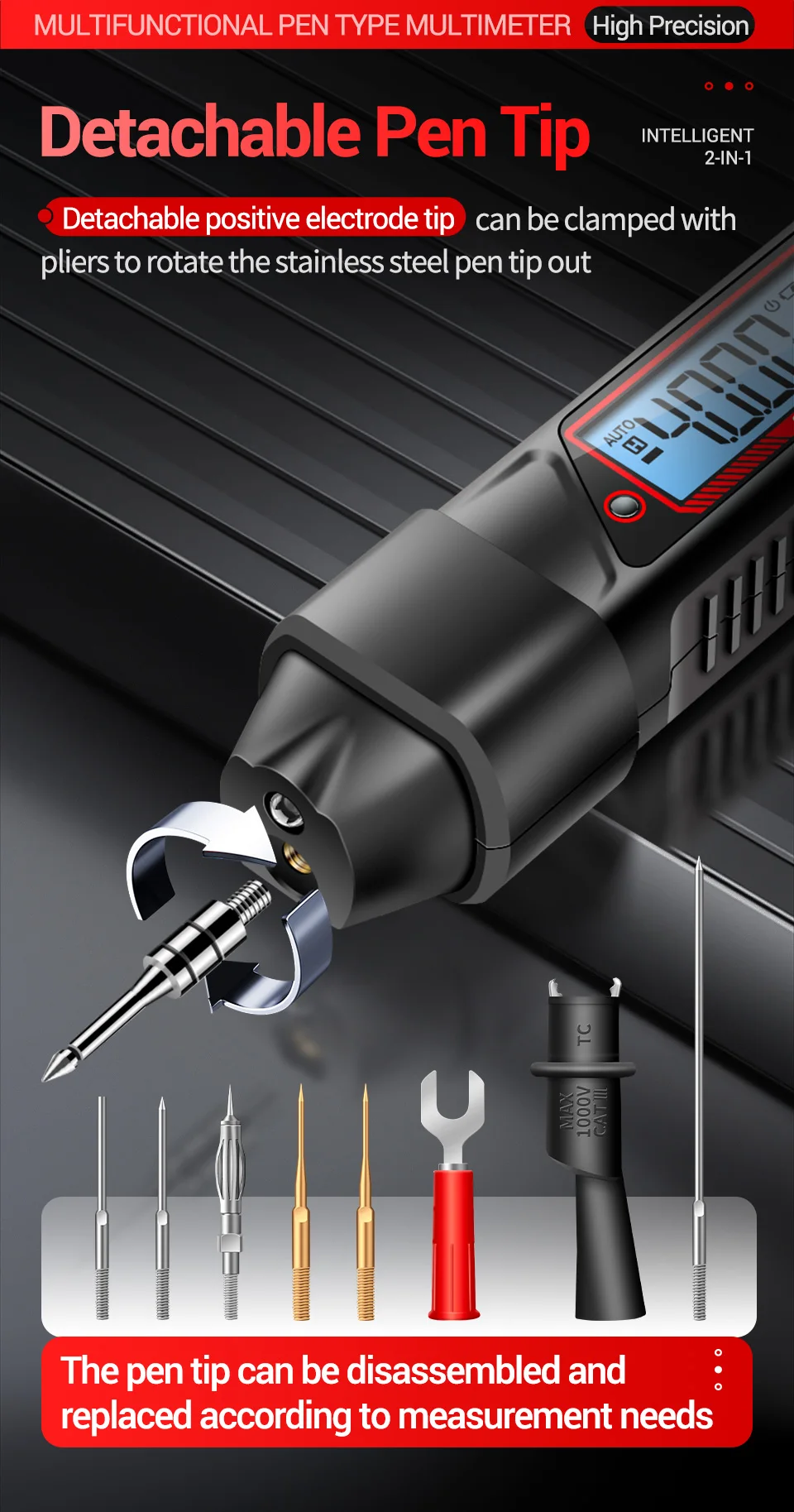 ANENG A3006 Digitales Multimeter Stiftform 4000 Messungen AC DC Spannungsprüfer Widerstands-Kapazitäts-Diodentest Elektrikerwerkzeug – Detail 6