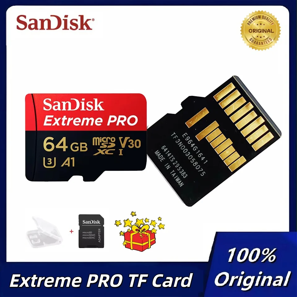 

High Speed SanDisk Extreme PRO 64GB microSDHC Memory Card A2 V30 200MB/s C10 U3 Micro SD TF Card With SD Adapter Original