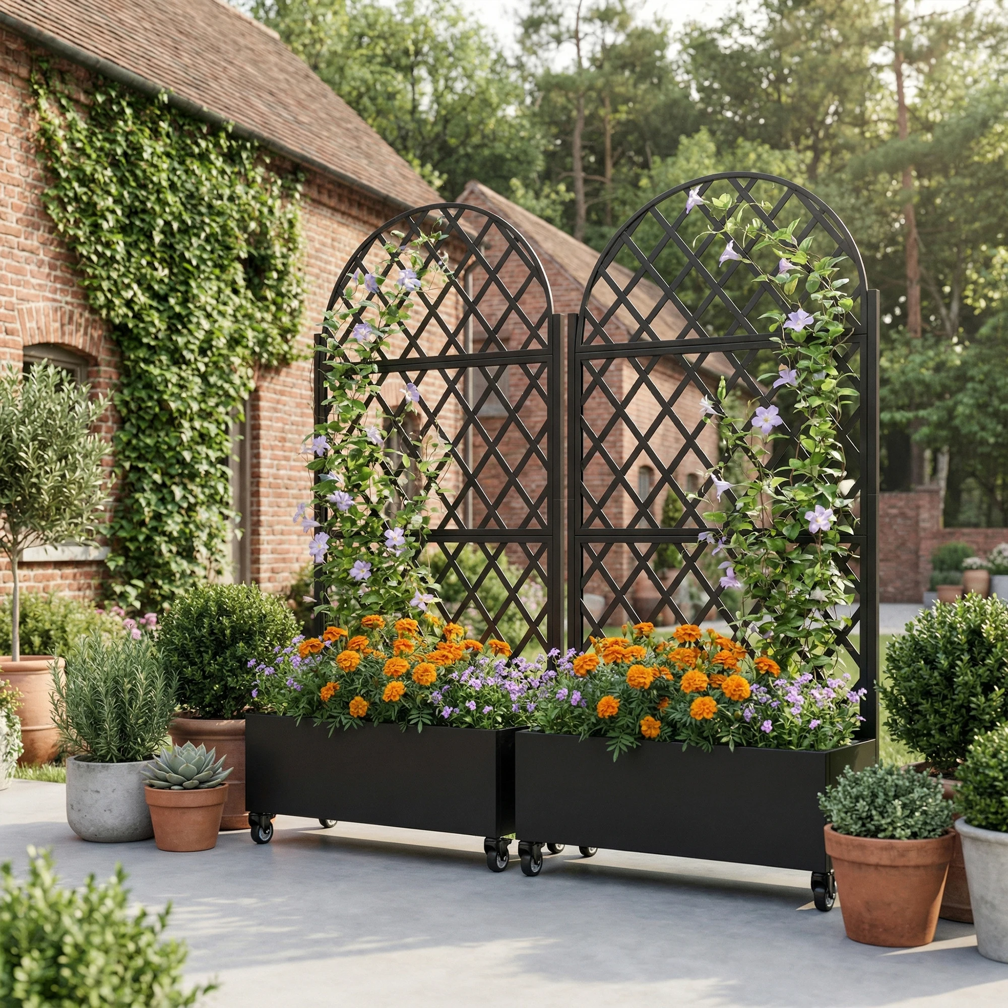 6 ft. H x 3 ft. W Metal Planter Box privacy screen Garden Bed with Trellis and Wheels - Black view 4