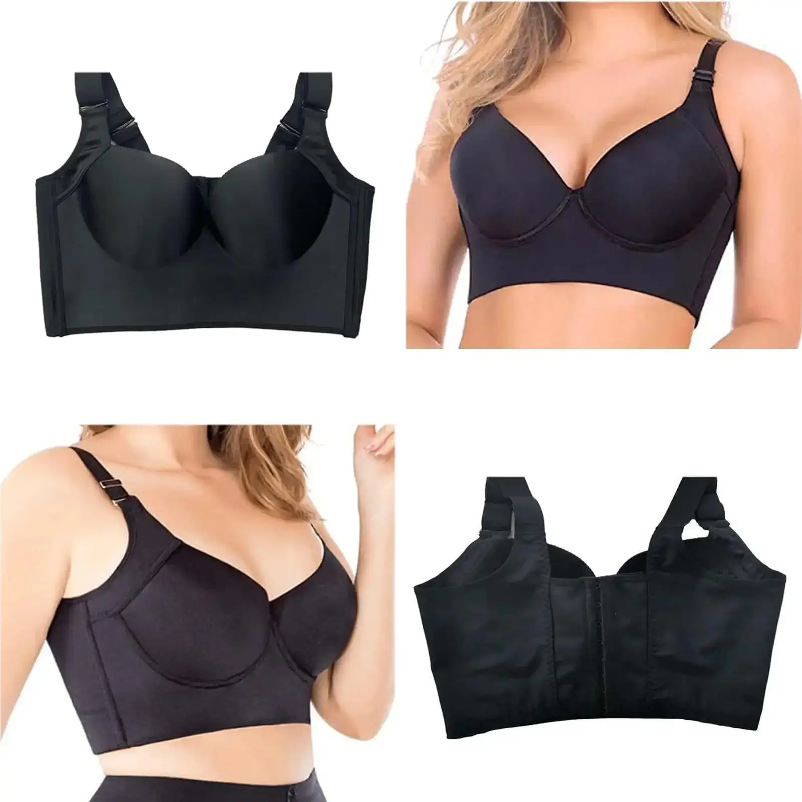 Women's Deep V Cup Hide Back Fat Bra With Shapewear Incorporated Full Coverage Push Up Sculpting Uplift Sports Bras For Women