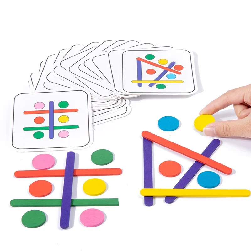 Jeux de Puzzle logique pour enfants, jouets éducatifs en bois, bâton assorti, jouets Montessori en forme d'anneau géométrique