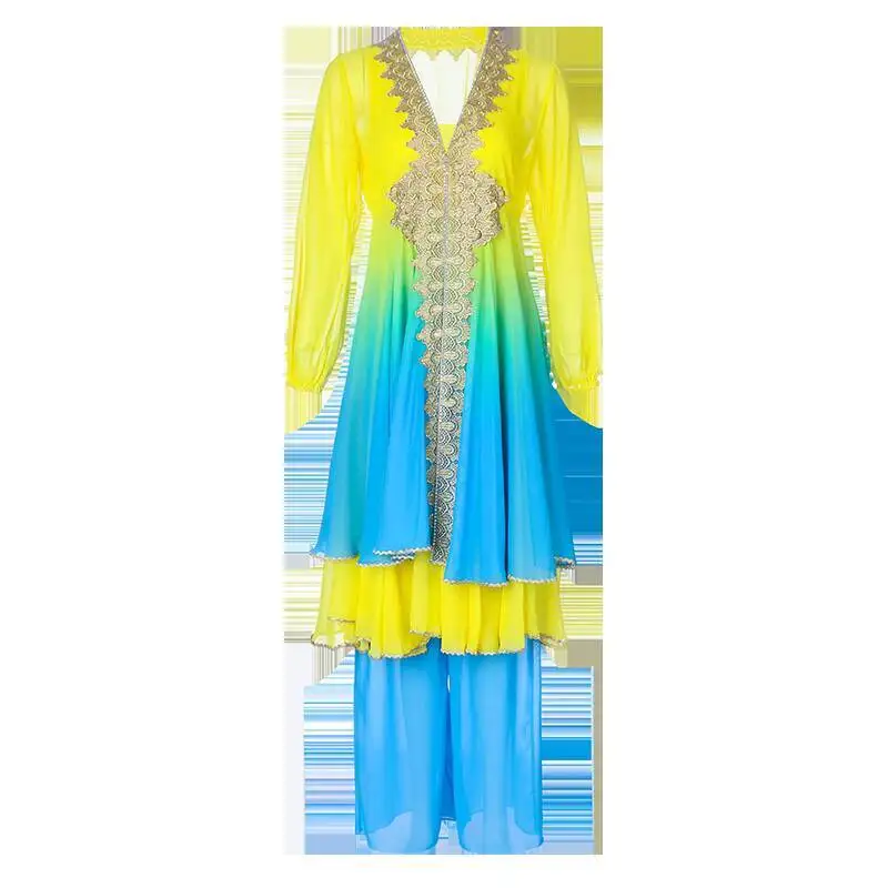 امرأة جاذبية الرقص ملابس رقص شعبية جديدة بانداري التدرج متوهج تنورة أداء مجموعة الملابس #5