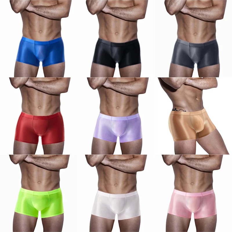 

Mens Metallic Oil Glossy Sexy Shorts Swimwear Smooth Stretch Short Leggings Male Sport Fitness Gym Surfing Bottoms Boxer Shorts