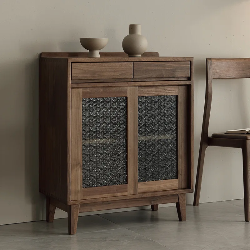 Black walnut sideboard, modern minimalist pantry, wine cabinet, solid wood storage cabinet