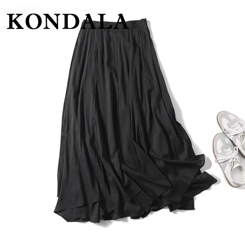 

KONDALA винтажная черная элегантная уличная одежда женские длинные юбки праздничная мода 2025 нерегулярные плиссированные шикарные вечерние юбки трапециевидной формы