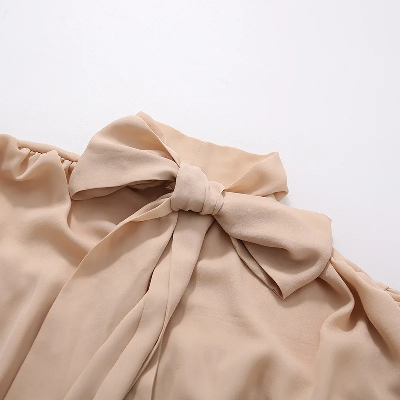 HKSH 2026 Spring Autumn New Women Shirt Lace-up Long Sleeves Pleated Solid Color French Elegant Chiffon Blouse Chic Tops HK18573