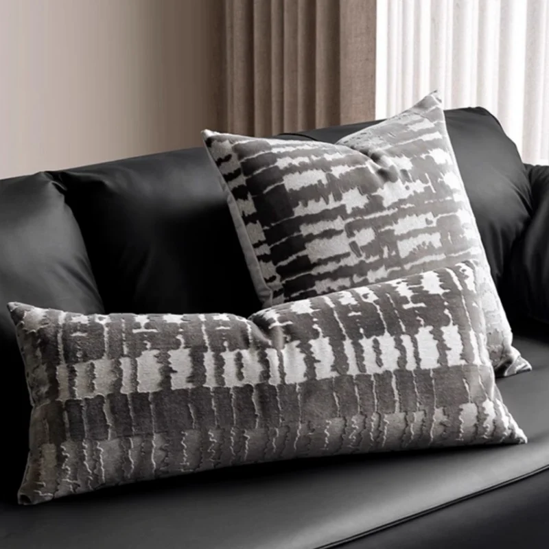 Luxury Velvet Jacquard Pillows Simple Geometric Cushion Case Modern Black Brown Decorative Pillow Cover For Sofa Chair Decorate