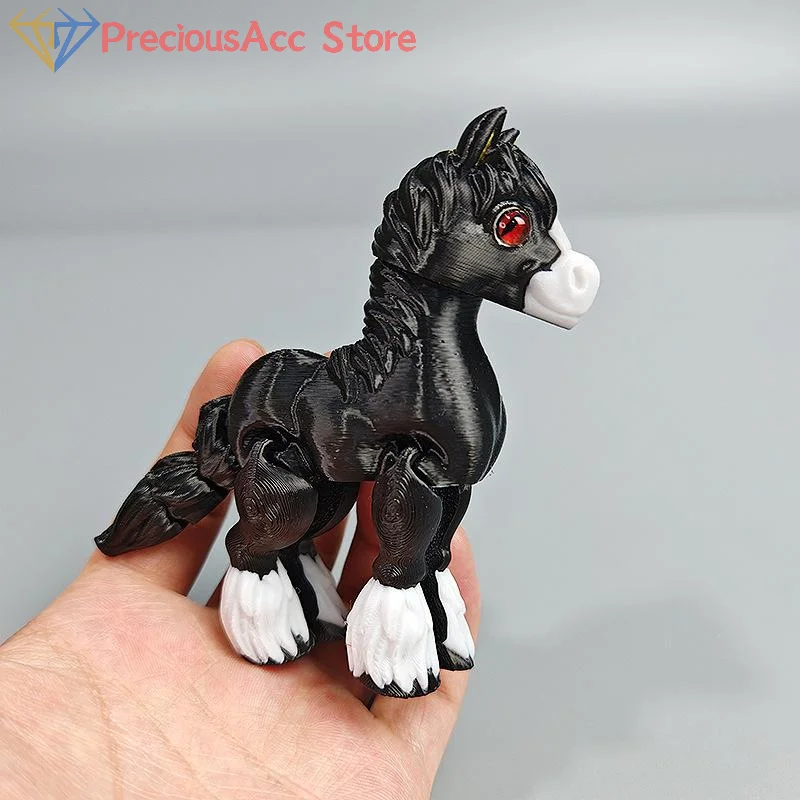 [Random Color]3D Printed Horse Simulated Statue Cute Horse Joint Tail Movable Figurine Office Decor All-in-one Molding