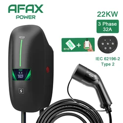 AFAX POWER EV 충전기, 전기차용 3 상 소켓 앱 제어, EVSE 월박스, 타입 2 케이블, 32A, 7.6KW, 11KW, 22KW