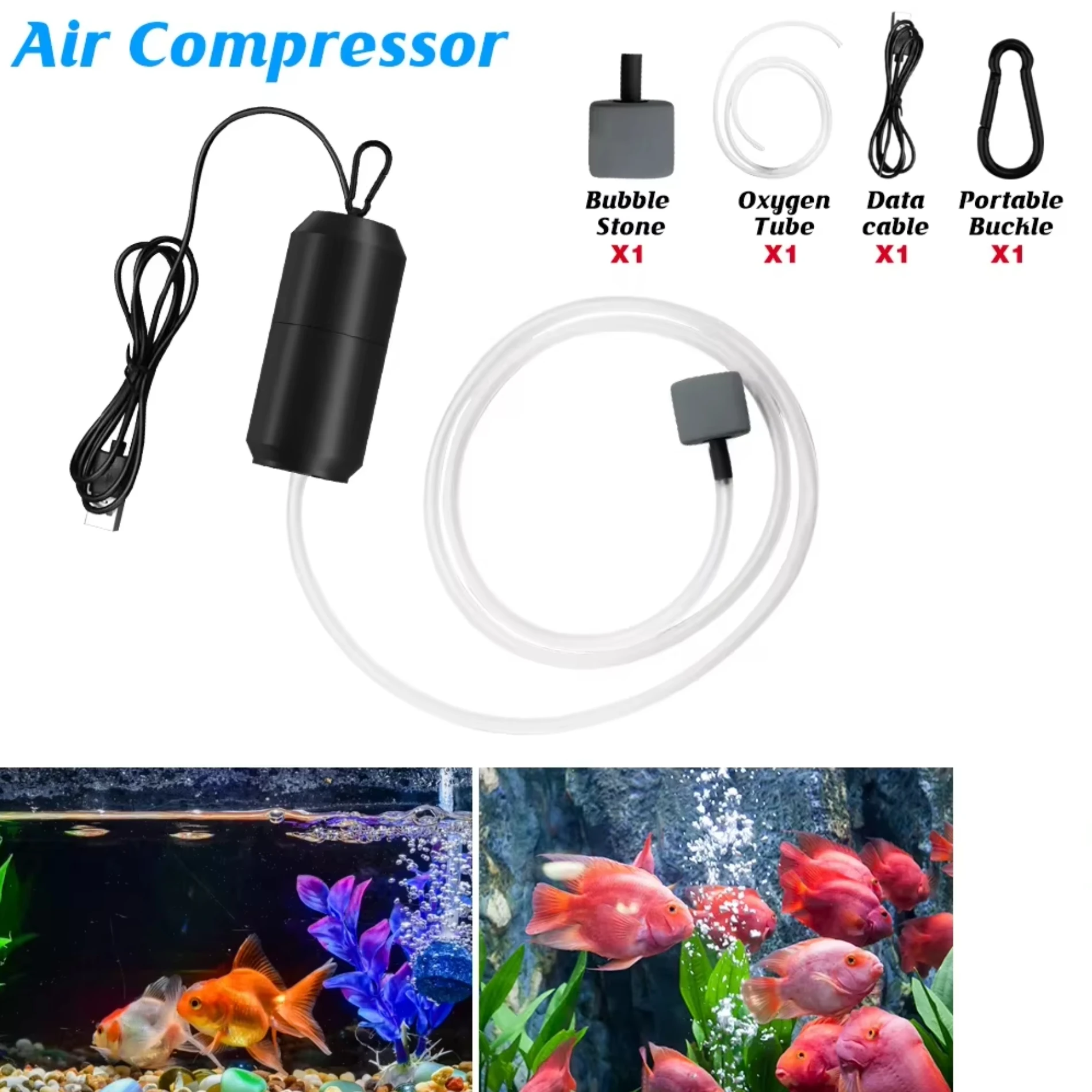 USB Aquarium Air Pump With Air Stone And Silicone Tube Energy Saving Oxygen Pump For Aquarium Fishing Air Compressor Aerator