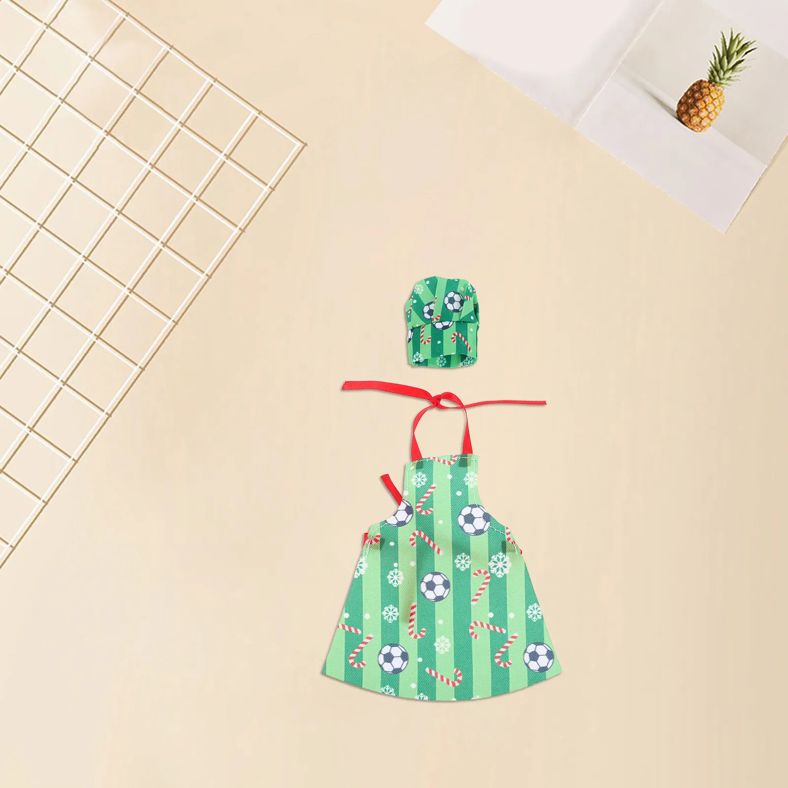 1Set Christmas Chef Kitchen Outfit Set Realistic Apron Hat for Bjd Pretend Play Holiday Role Play Christmas Chef Costume