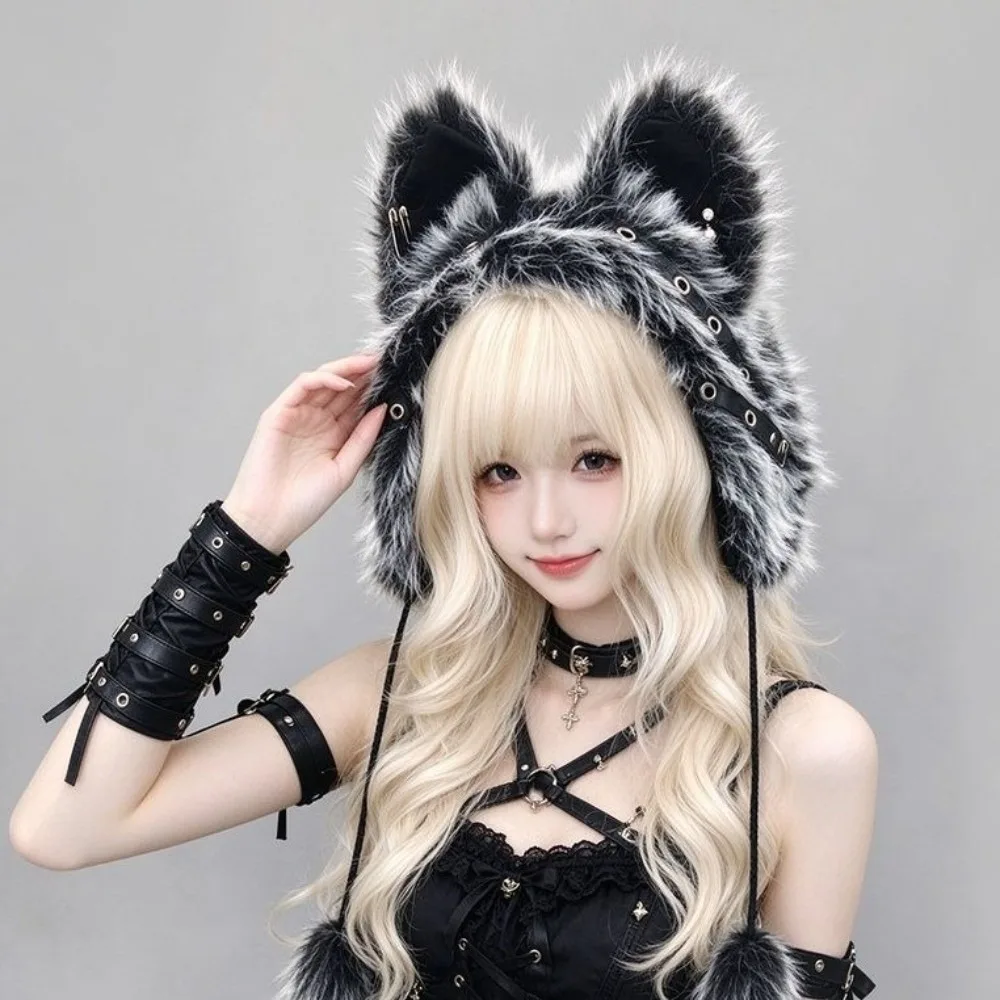 Kawaii Y2K Gothic Cat Ear Earmuffs Cosplay Wind-proof Winter Plush Earmuffs Headwear Thick Warm Fluffy Earmuffs Autumn