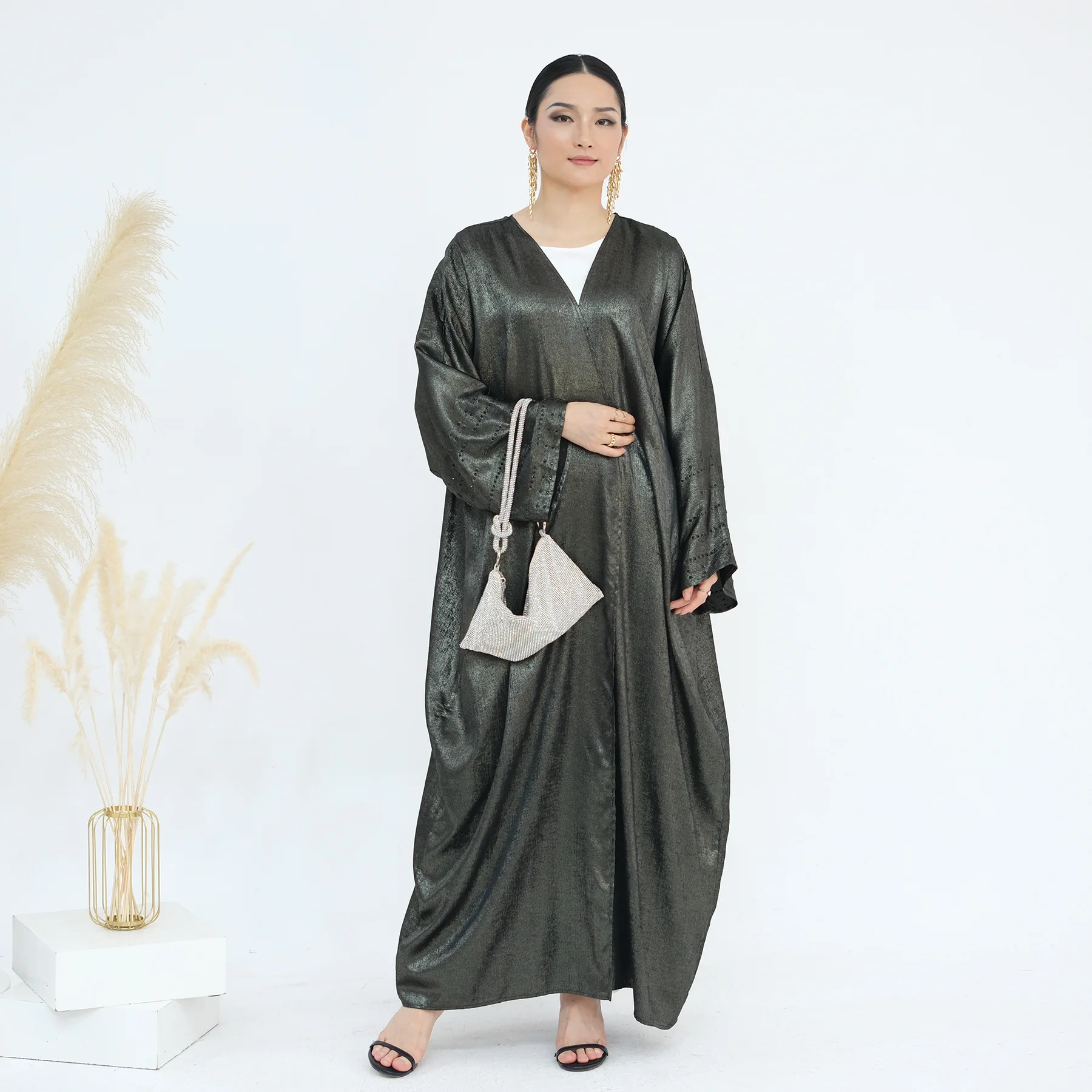 

Праздничное мусульманское кимоно для женщин на Ид и Рамадан, кардиган с бриллиантами, открытая абайя, джалабия, дубайский кафтан, длинное платье, женская абайя, платье-роба