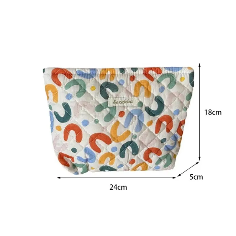 حقيبة تخزين جديدة ذات سعة كبيرة من القطن المبطن على شكل زهرة كرتونية - حقيبة أدوات الزينة اللطيفة والمحمولة للعناية بالبشرة