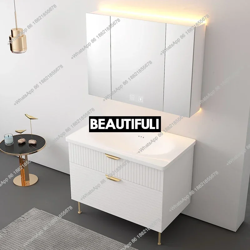 

Z136Nordic bathroom face wash basin washstand white integrated smart bathroom cabinet combination