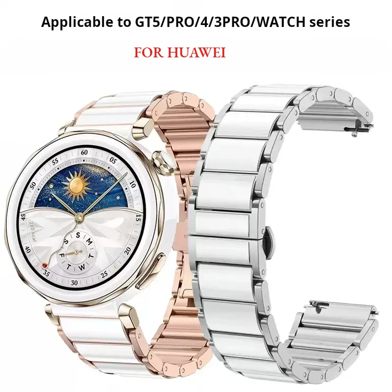 Roségold GT5pro GT4 GT3 Pro Armband Schnelluhrenkette 18 mm für Huawei GT 5 GT5 Pro GT 4 Keramik Damen Edelstahl Armband