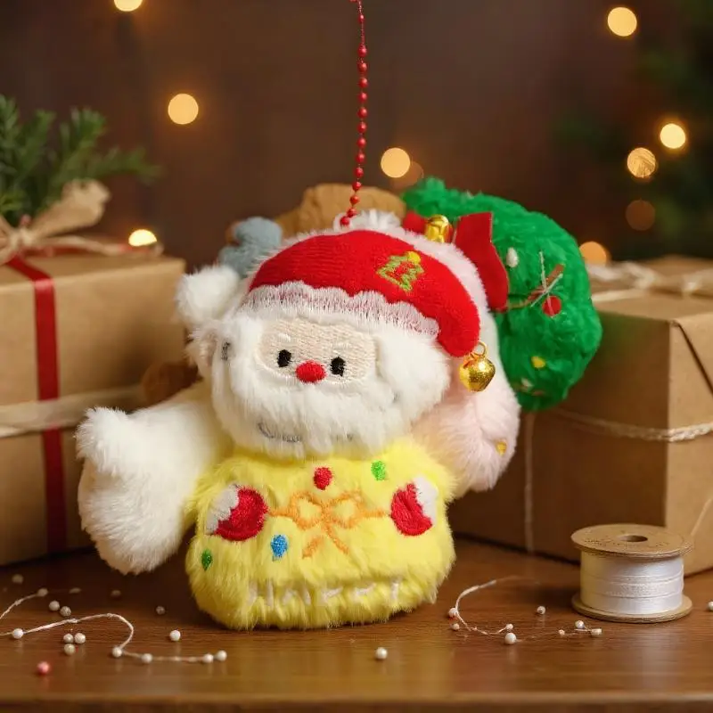 Kawaii الكرتون أفخم سانتا كلوز شجرة عيد الميلاد المفاتيح جميل عيد الميلاد محشوة ألعاب الدمى على ظهره قلادة اكسسوارات الهدايا