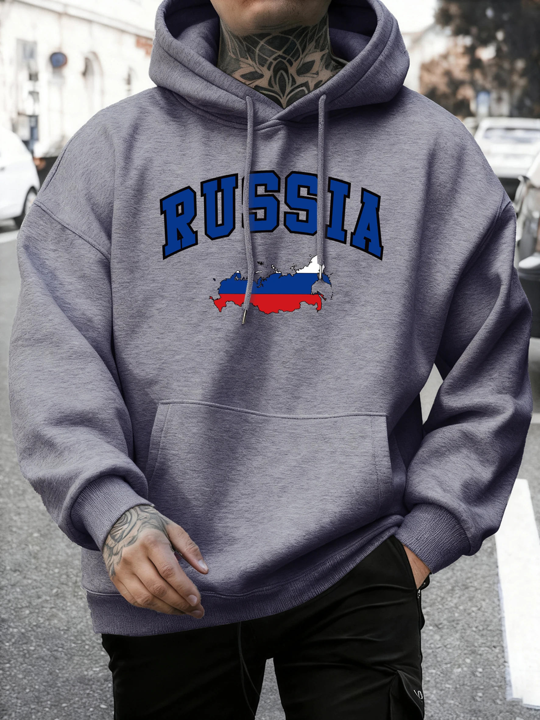 Russian Flag Colored Map Prints Men Hoodie Hip Hop Fashion Sportswear O-Neck Vintage Clothing Unisex Fleece Commute Pullovers