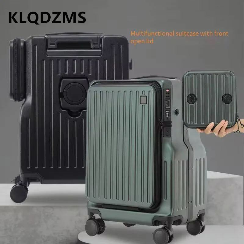 KLQDZMS-Abertura frontal de bagagem de viagem, mala de embarque para laptop, carrinho de carregamento USB, mala de cabine, ABS e PC, bagagem de bagagem 20"