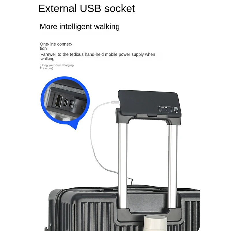 Imagem -04 - Nova Frente Mala Aberta Bagagem de Grande Capacidade com Usb Bolsa Titular do Copo Mala de Viagem 20 22 24 26 Polegada Rolando Senha Bolsa de Viagem 2024