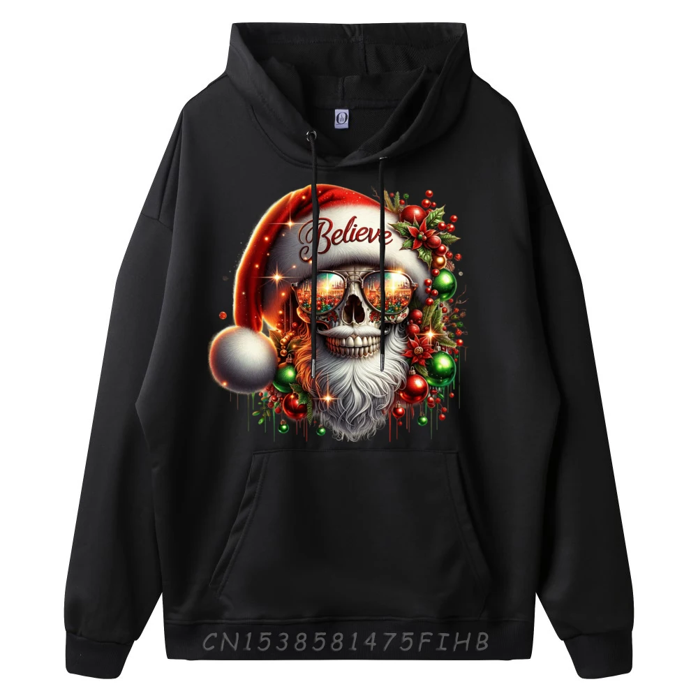 Believe in Santa Claus Skull Face Sunglasses X-Mas Winter Men Graphic Tees Men's Clothes Printed