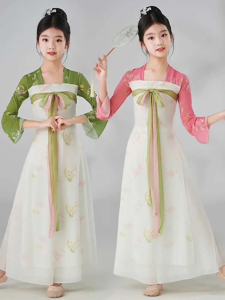 Classical Dance Costume Girls Chinese Dance Clothes Floating Saree Practice Clothes Girls Hanfu Fan Dance Suit Performance