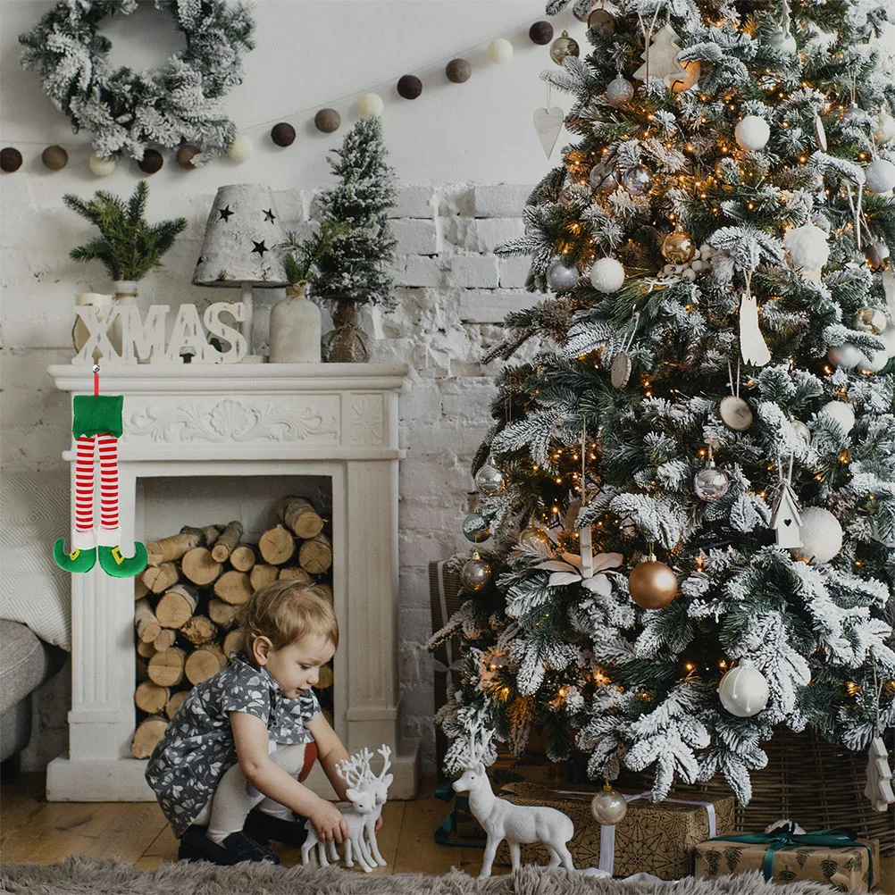 

2pcs Christmas Elf Legs Car Trunk Decoration Striped Xmas Tree Wreath Stuck Non-Woven Fabric Durable Easy Install Playful