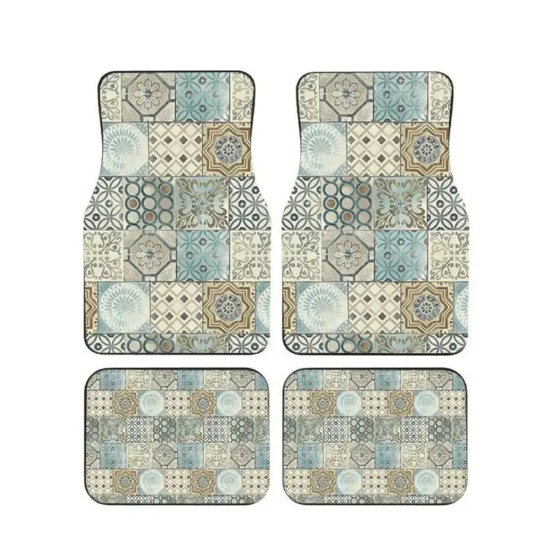

4pcs Vintage Moroccan Tile Print Car Floor Mats Non-slip Waterproof Foot Carpets for Auto SUV Truck Interior