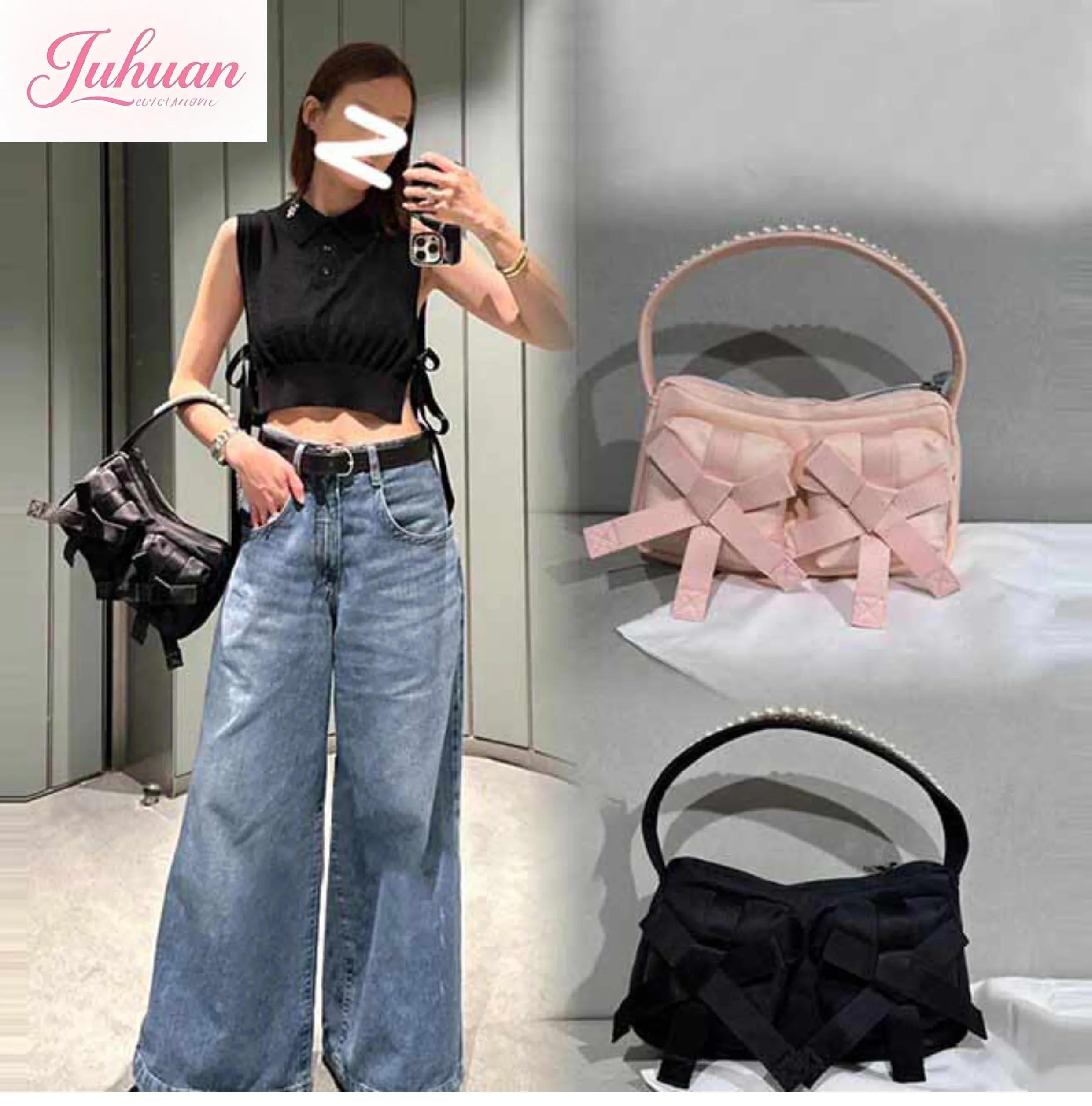 Japanese Fashion Caual Versatile Shoulder Bag Women's Bow Pearl Shoulder Strap Underarm Bag Ladies Bag 2025 New Outings Dating