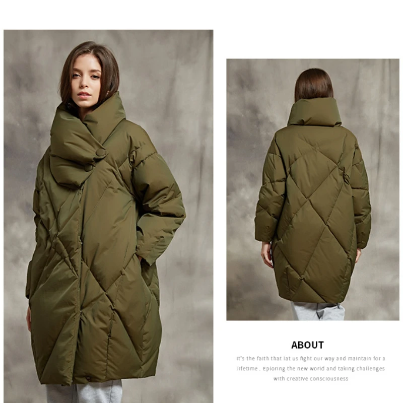 Mid-length Puffer Coats for Women, Retro Down Jackets, Thick Windproof Warm Parka, Casual Fashion Outerwear, New, 2024