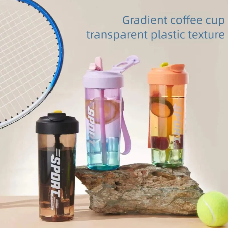 

Спортивная бутылка для воды большой емкости 650 мл, двойная чашка для питья с соломинкой, портативная бутылка для воды градиентного цвета, спортивные кувшины на открытом воздухе