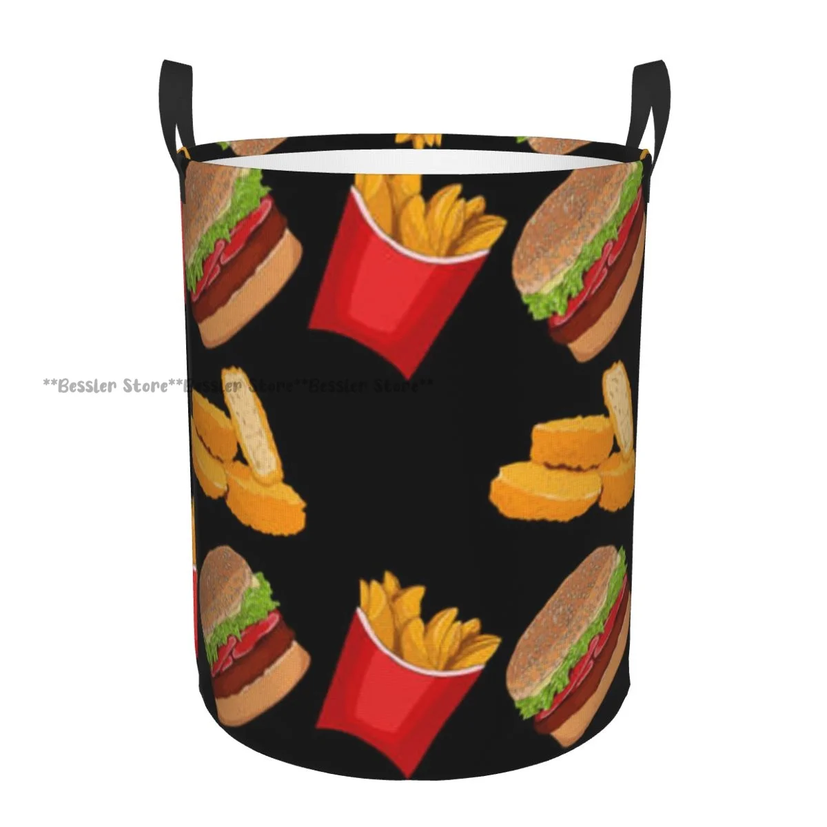 Fast Food Burger Fries And Nuggets Pattern Laundry Basket Folding Dirty Clothes Toys Storage Bucket Household