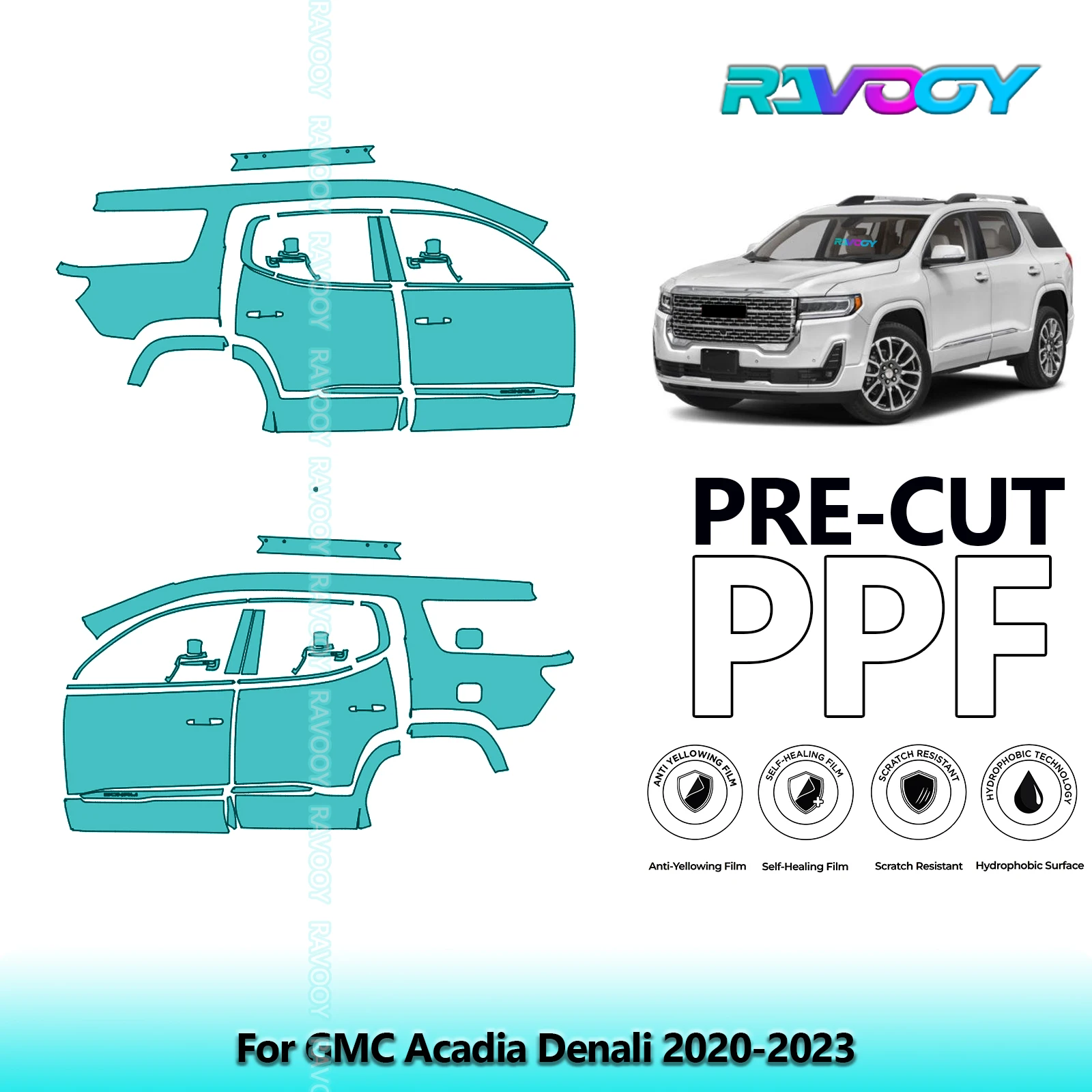 

For GMC Acadia Denali 2020-2023 8.5mil Clear Matte Pre-Cut PPF Door & A/B Pillar Kit TPU Paint Protection Film Set