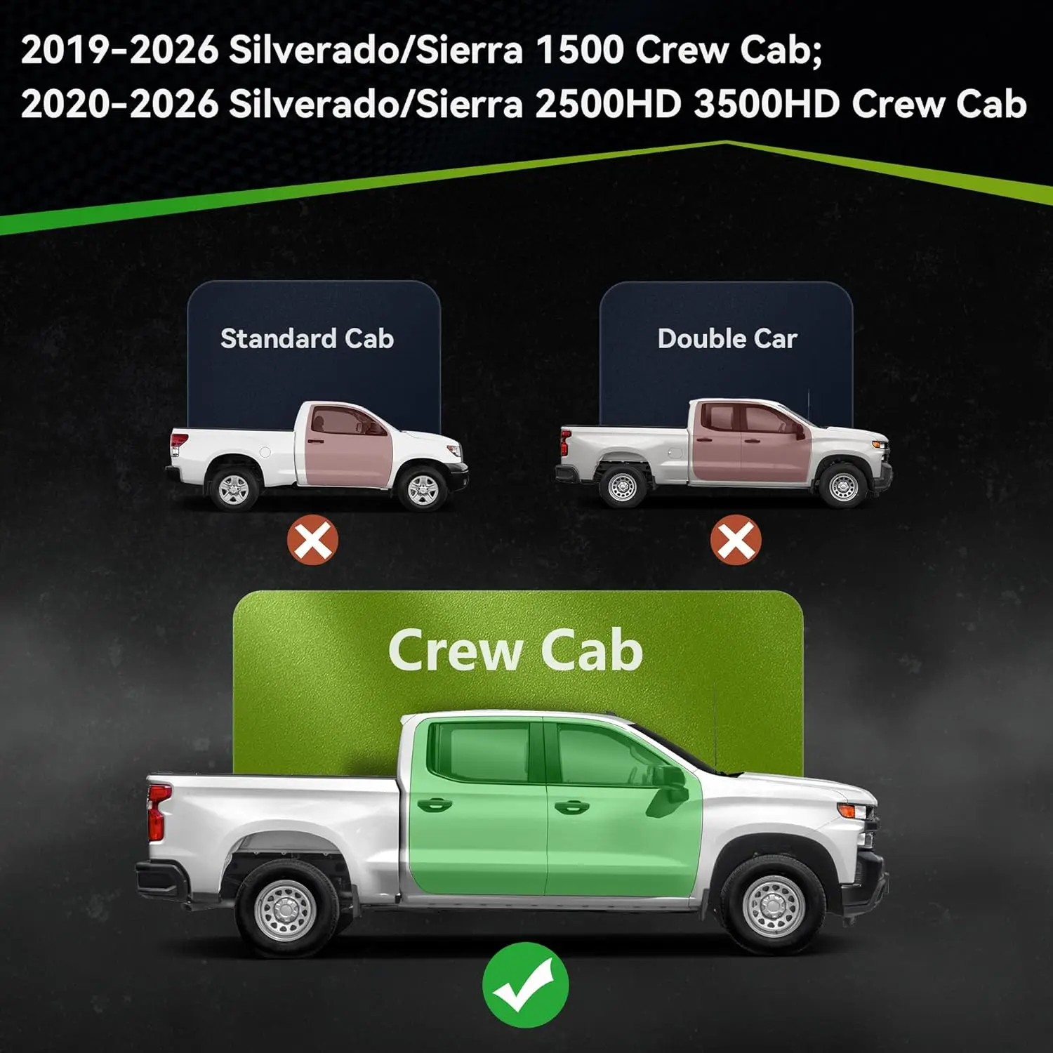 Running Boards for 2019-2026 Chevy & GMC Crew Cab (Excl 2019 1500 LD/Limited), Carbon Steel, Two-Stair Design for Easy Access