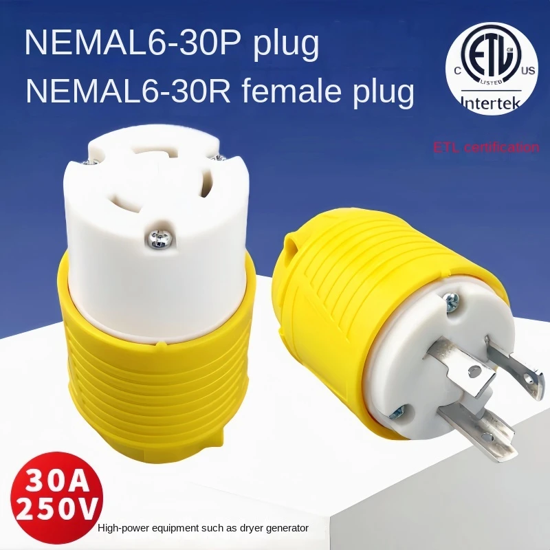 NEMA L6-30P L6-30R Locking Plug for Generator 30A 250V Cord Ends Male Plug ETL Certification 3 Prong Locking Replacement Plug