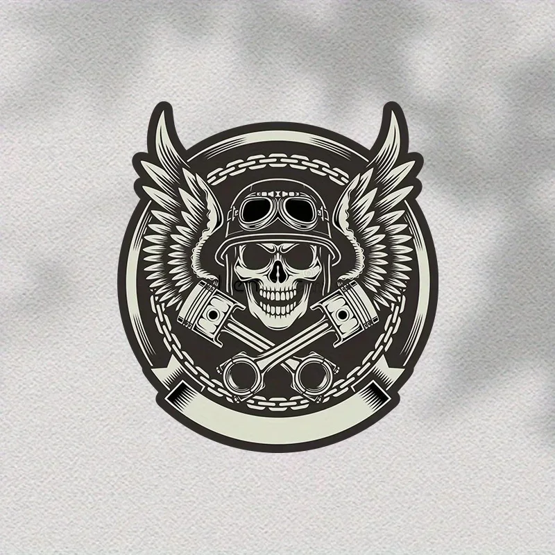 

1 шт. виниловая наклейка с черепом и поршнем для байкеров - съемная самоклеящаяся наклейка для шлемов, ноутбуков, велосипедов | Острый подарок для энтузиастов мотоциклов