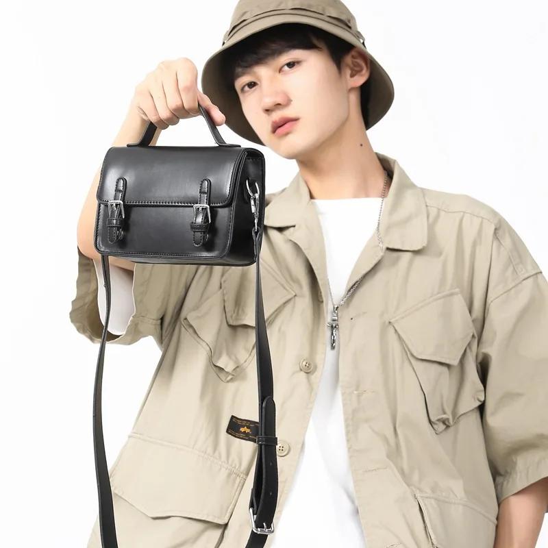 Classic Black Crossbody Messenger Men Bag Vintage Designer Small Square Bag Pu Leather Sling Purses and Handbags 2022 New