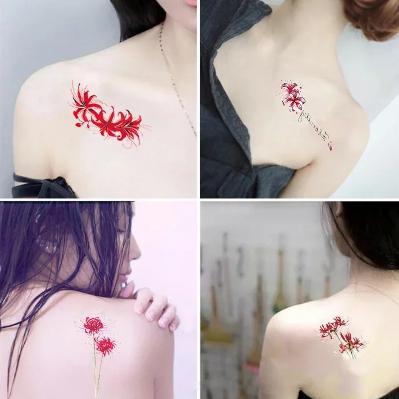 20pcs Woman Waterproof Fake Tattoo Sticker Temporary Tattoo on the Body Higanbana Flower Girl Temporal Tattoos