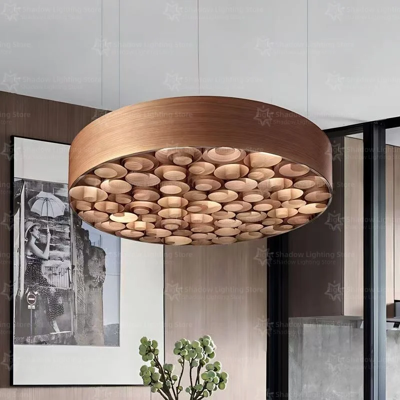 Nordic Restaurant Designer'S Artistic Creativity Personality Circular Wooden Art Hotel Restaurant Coffee Shop Pendant Light