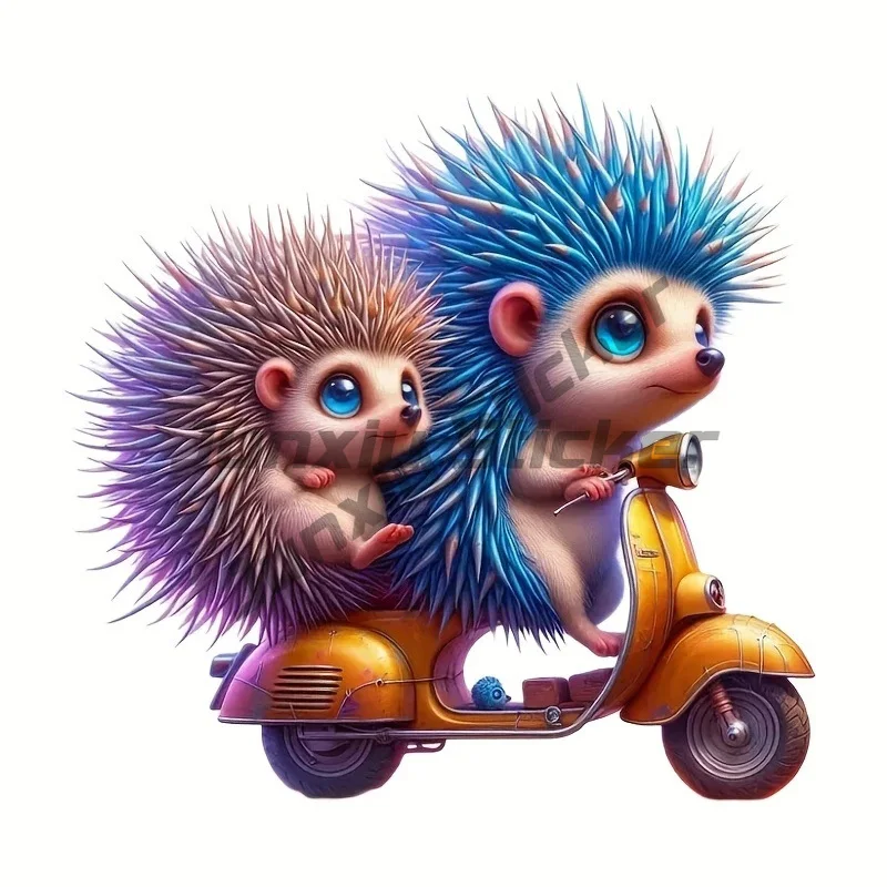 Adorable Hedgehog Riding Motorcycle PVC Sticker - Humorous, Durable Decal for Cars, Laptops Vehicles, Walls