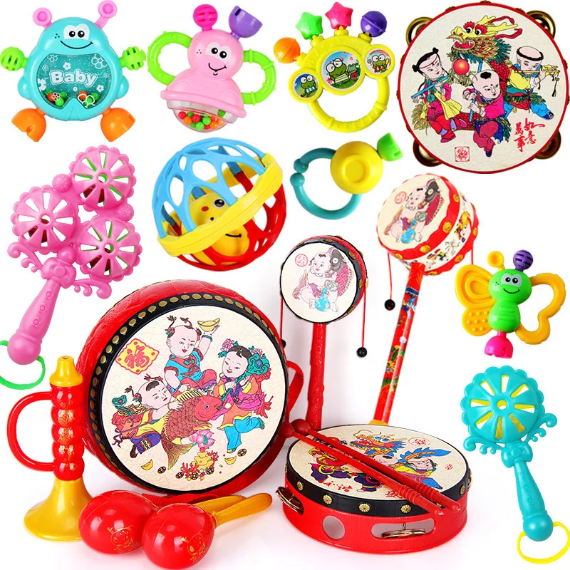 

1PC Cartoon Chinese Tambourine Traditional Style Rattle Drum Spin Toys Hand Bell Plastic Beginners Musical Instrument Toy Random