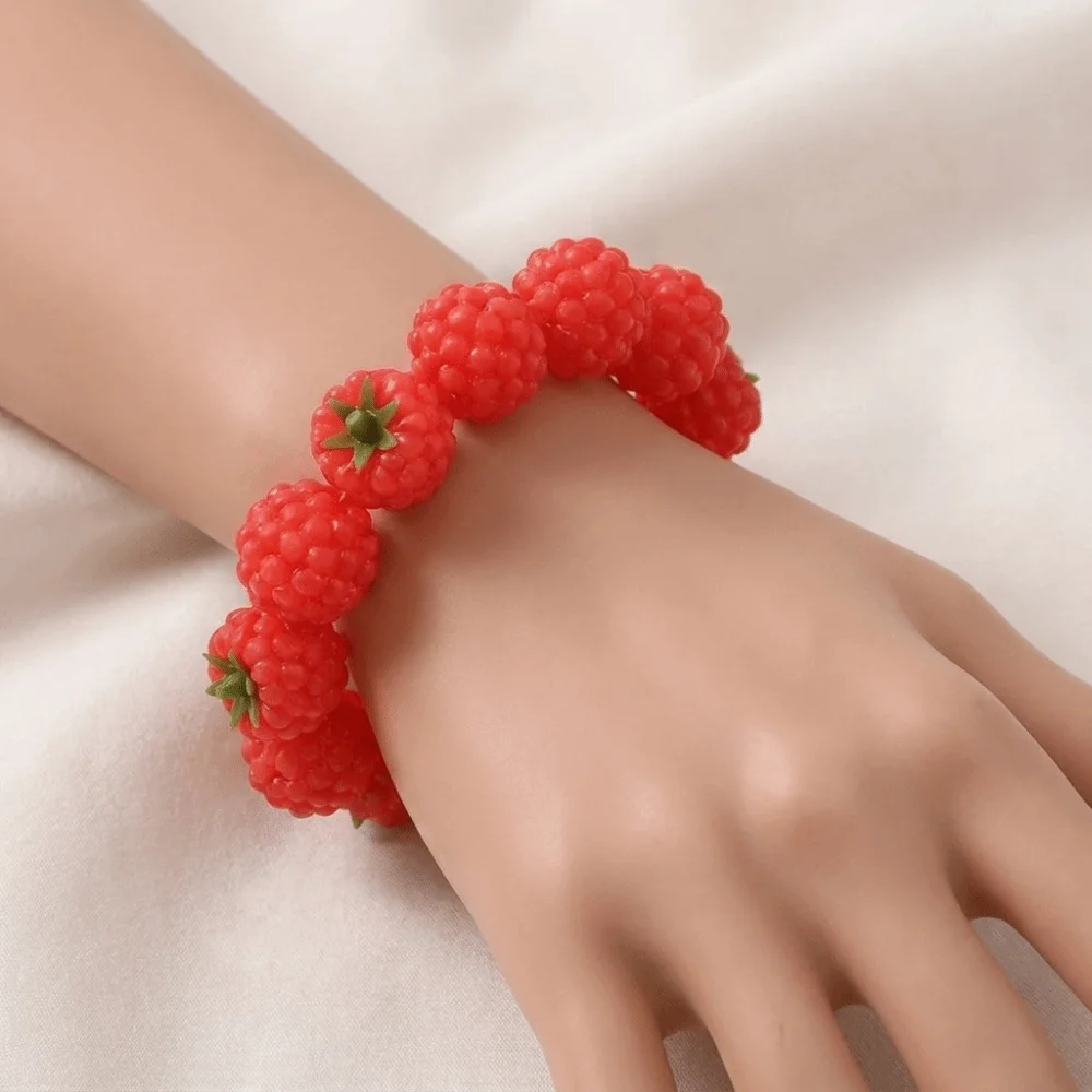 Dopamine Style 3D Resin Bead Bracelet Elastic Colorful Fruit Hand Chain Retro Style Cute Stackable Bracelet Bridal Shower
