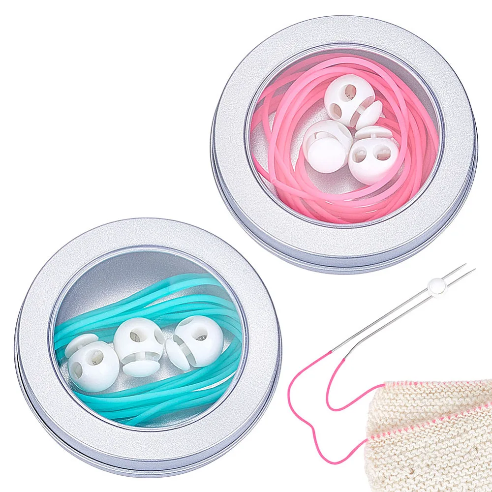 2 PCS 6m Knitting Stitches Holder Barber Cord Stitch Markers Knit Stiches Keeper Knitting Cords with Needle Stoppers Red Blue