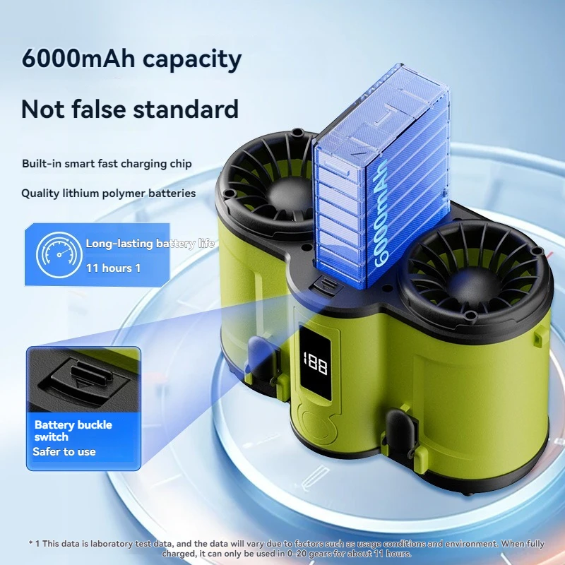 Waist mounted fan portable outdoor cooling device for construction sites, USB 100 speed cooling 6000mAh