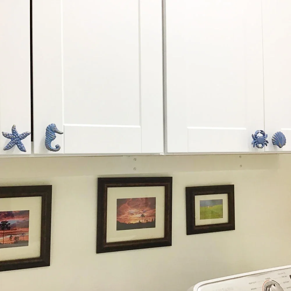 1 قطعة المتوسط الأزرق/الأبيض الحديد مقبض البحر الحصان/السلطعون/شل/نجم البحر مقبض هوك لطيف درج/مجلس الوزراء سحب الحمام/المطبخ/الاطفال #6