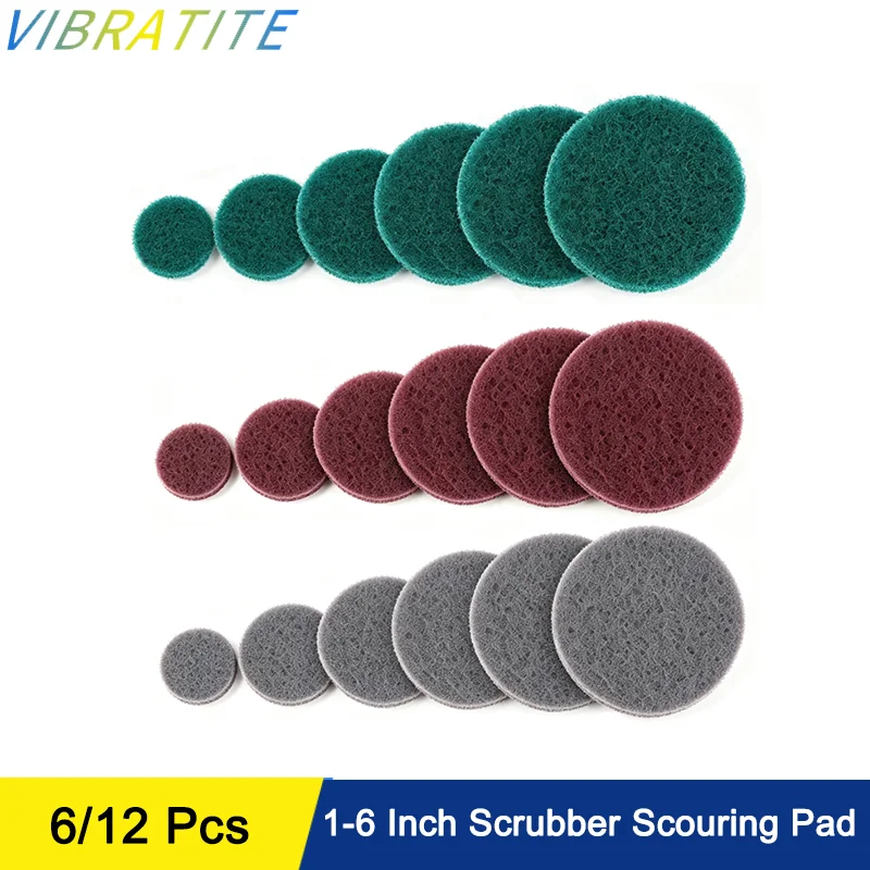 1-6 Inch Round Scouring Pads Red Green Gray Abrasive Scrubber Discs 6/12Pcs Duty Cleaning Buffing Pads for Polisher Metal